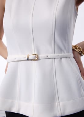 Jiang Belted Panelled Round Neck Peplum Top