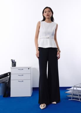 Jiang Belted Panelled Round Neck Peplum Top