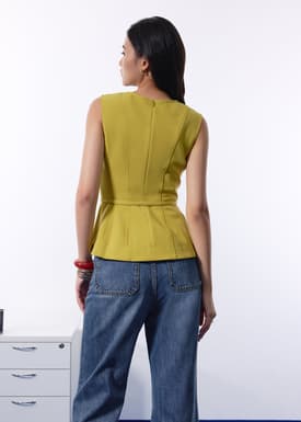 Jiang Belted Panelled Round Neck Peplum Top
