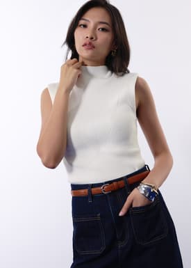 Rae Shoulder Padded Knit Mock Neck Top