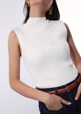 Rae Shoulder Padded Knit Mock Neck Top