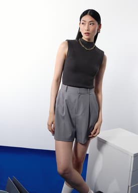 Rae Shoulder Padded Knit Mock Neck Top