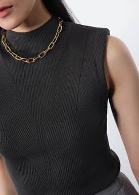 Rae Shoulder Padded Knit Mock Neck Top