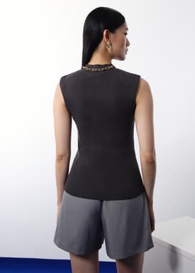 Rae Shoulder Padded Knit Mock Neck Top