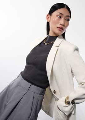 Rae Shoulder Padded Knit Mock Neck Top