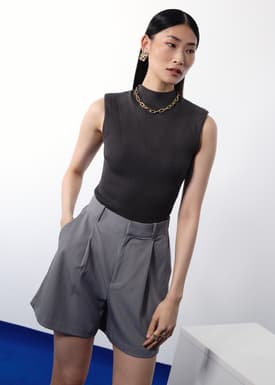 Rae Shoulder Padded Knit Mock Neck Top