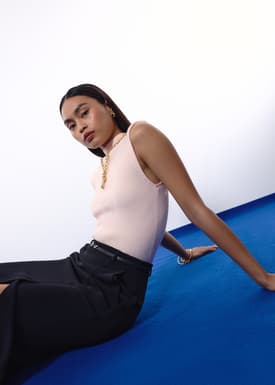 Rae Shoulder Padded Knit Mock Neck Top