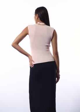 Rae Shoulder Padded Knit Mock Neck Top