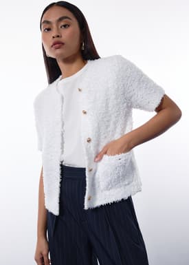 Ella Fuzzy Knit Boxy Button Down Top
