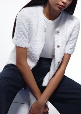 Ella Fuzzy Knit Boxy Button Down Top