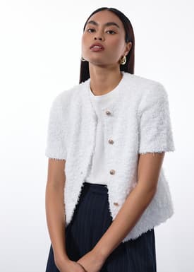 Ella Fuzzy Knit Boxy Button Down Top