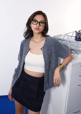 Ella Fuzzy Knit Boxy Button Down Top