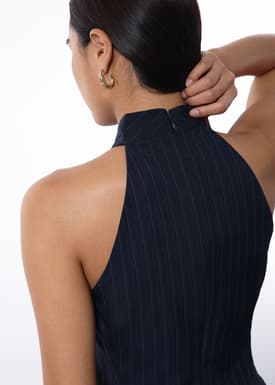 Akira Tailored Pinstripe Cross Over Halter Top