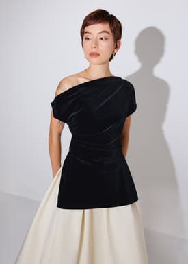 Luna Velvet Asymmetric Drape Tunic Top