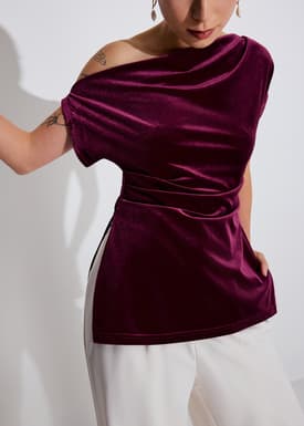 Luna Velvet Asymmetric Drape Tunic Top