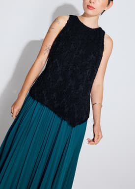 Faye Textured Asymmetric Hem Round Neck Top