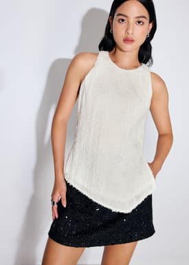 Faye Textured Asymmetric Hem Round Neck Top