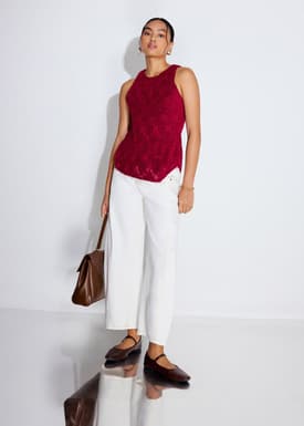 Faye Textured Asymmetric Hem Round Neck Top