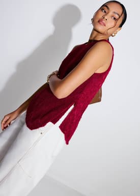 Faye Textured Asymmetric Hem Round Neck Top