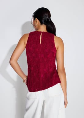 Faye Textured Asymmetric Hem Round Neck Top