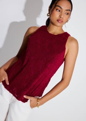 Faye Textured Asymmetric Hem Round Neck Top