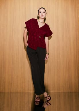 Sonam Textured V-neck Drop Sleeve Top