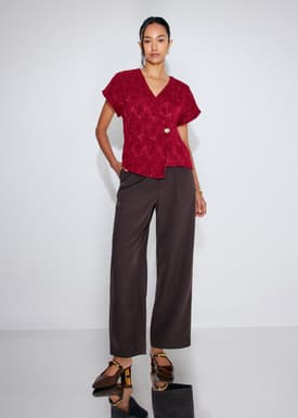 Sonam Textured V-neck Drop Sleeve Top