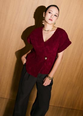 Sonam Textured V-neck Drop Sleeve Top