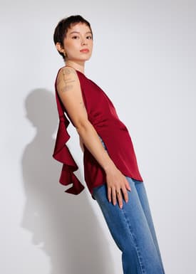 Tanya Ruffle Sash Satin Tunic Top