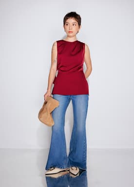 Tanya Ruffle Sash Satin Tunic Top