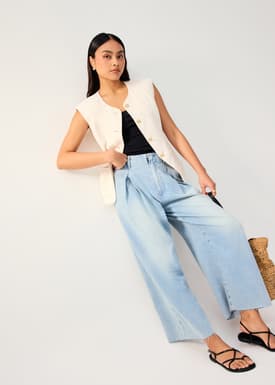 Isa Shoulder Padded Tweed Round Neck Vest Top