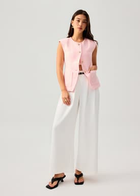 Isa Shoulder Padded Tweed Round Neck Vest Top