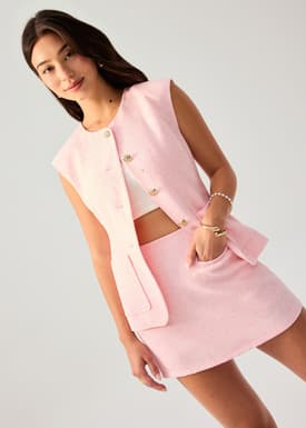 Isa Shoulder Padded Tweed Round Neck Vest Top