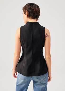 Zhen Mandarin Collar Peplum Vest Top