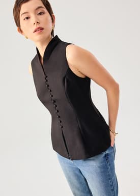 Zhen Mandarin Collar Peplum Vest Top