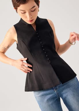 Zhen Mandarin Collar Peplum Vest Top
