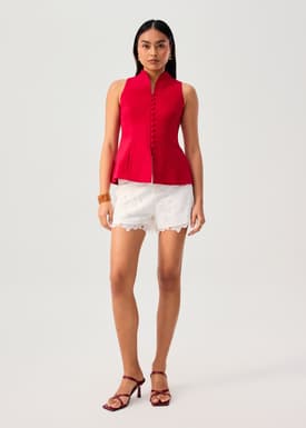 Zhen Mandarin Collar Peplum Vest Top