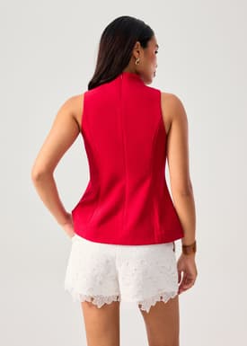 Zhen Mandarin Collar Peplum Vest Top