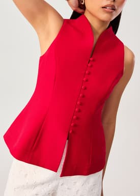 Zhen Mandarin Collar Peplum Vest Top