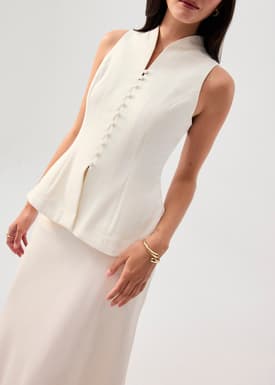 Zhen Mandarin Collar Peplum Vest Top