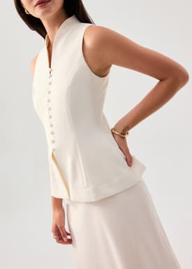 Zhen Mandarin Collar Peplum Vest Top