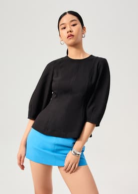 Eunice Panelled Round Neck Puff Sleeve Top