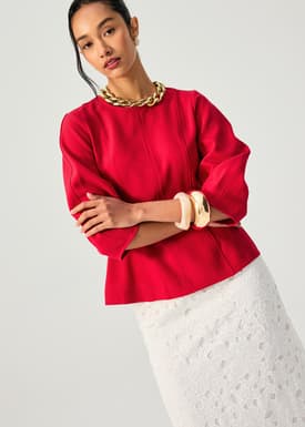 Eunice Panelled Round Neck Puff Sleeve Top