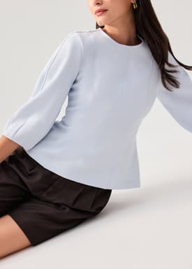 Eunice Panelled Round Neck Puff Sleeve Top