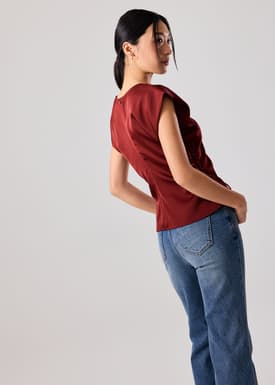 Ananya Side Ruching Satin Round Neck Top