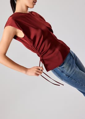 Ananya Side Ruching Satin Round Neck Top