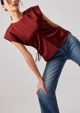 Ananya Side Ruching Satin Round Neck Top