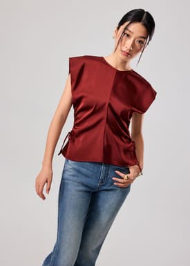 Ananya Side Ruching Satin Round Neck Top