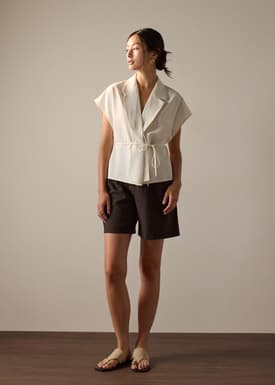 Vina Detachable Sash Melange Front Wrap Top