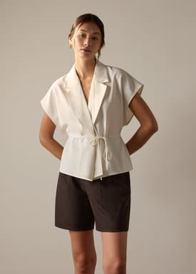 Vina Detachable Sash Melange Front Wrap Top